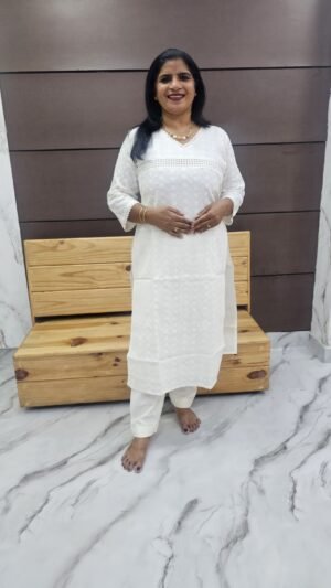 Cotton White Hakoba Co-ord  Set -CD 30006