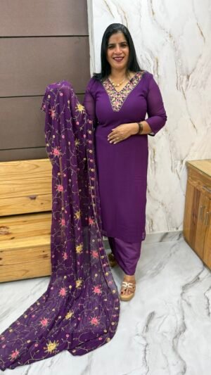 Unstitched faux Georgette suit-US 0018
