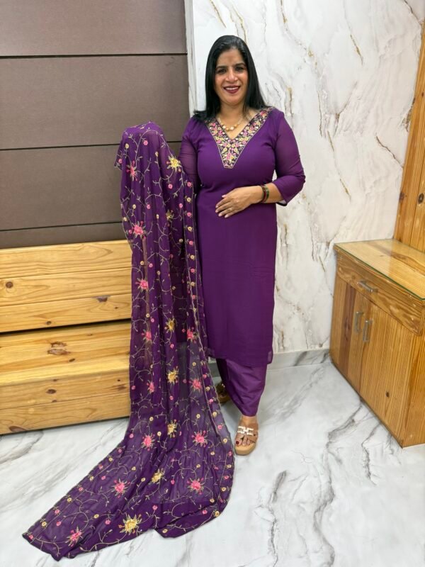 Unstitched faux Georgette suit-US 0018