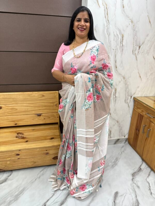 Pure linen printed Sarees-SRS00078 - Image 6