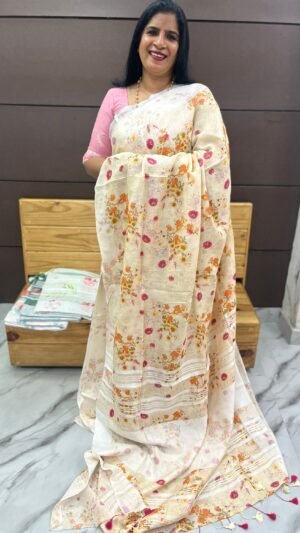 Pure linen printed Sarees-SRS00078