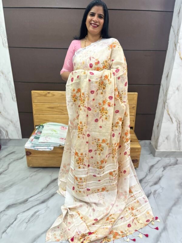 Pure linen printed Sarees-SRS00078