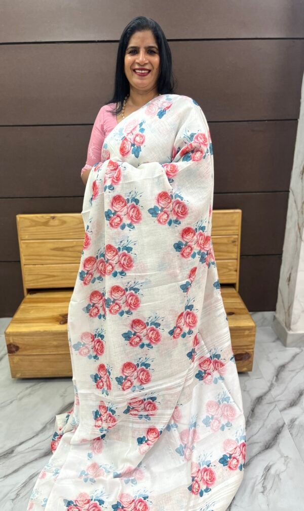Pure linen printed Sarees-SRS00078 - Image 5