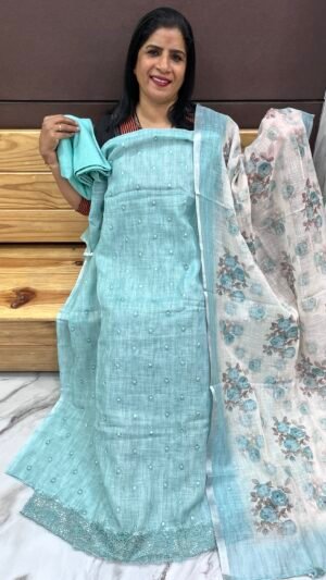 Linen unstitched suit set-un-87895