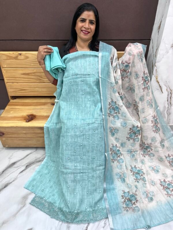 Linen unstitched suit set-un-87895