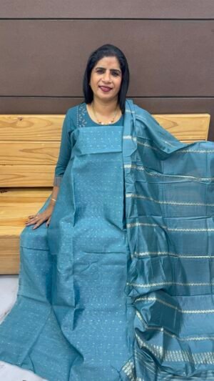 Semi Tussar unstitched suit set-US-5643