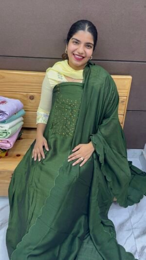 Semi -rose silk unstitched suit set-US81627